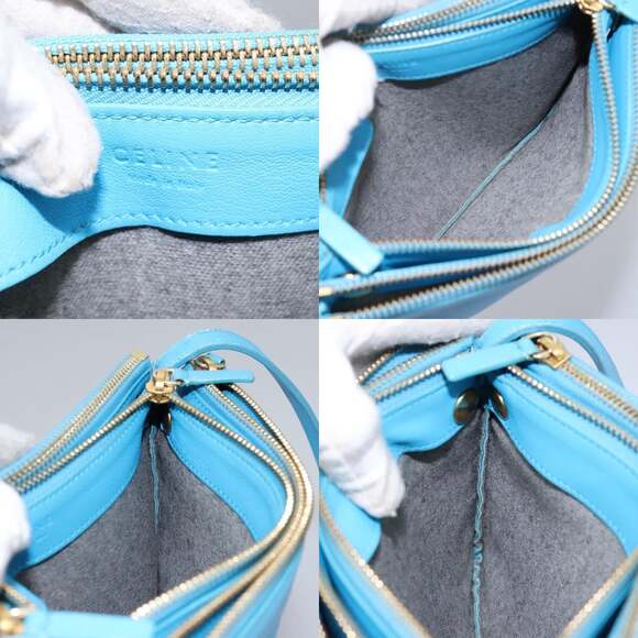 CELINE Trio Small Shoulder Bag Leather Blue Gold - Picture 12 of 13